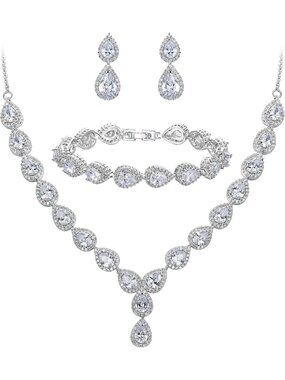 Elegant CZ Wedding Jewelry Set: Necklace, Bracelet & Earrings for Women